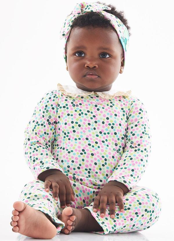 Up Baby - Macacão Bolinhas Bebê Menina Branco