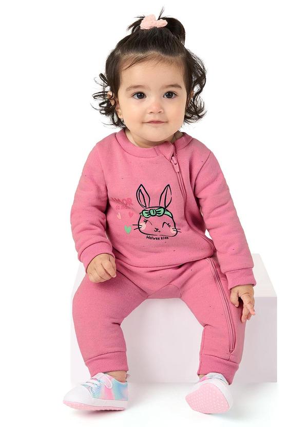 Malwee Kids - Macacão Coelhinha em Moletom Rosa