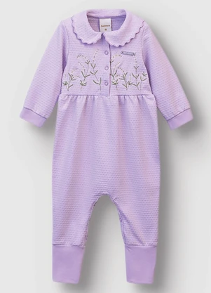 Carinhoso - Macacão com Bordado Menina Lavanda - CARINHOSO