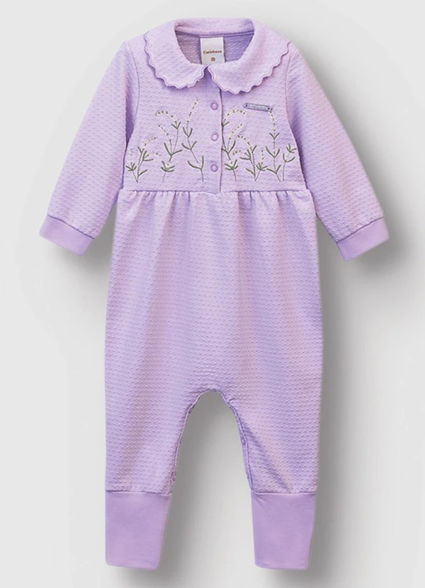 Carinhoso - Macacão com Bordado Menina Lavanda