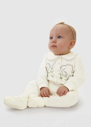 Carinhoso - Macacão com Bordado Menina Off White - CARINHOSO