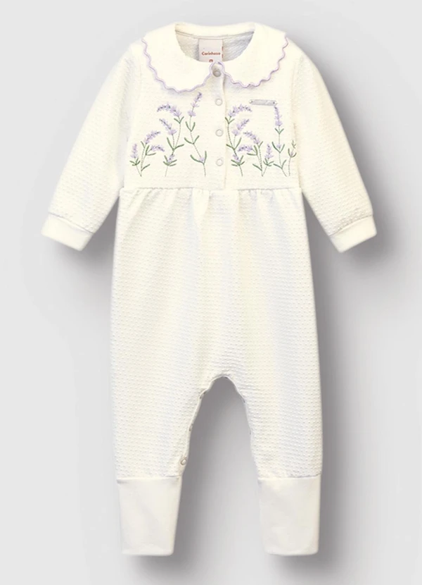 Carinhoso - Macacão com Bordado Menina Off White 2