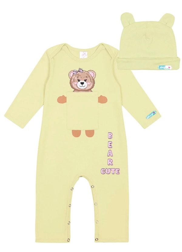 Abrange - Macacão com Gorro Baby Amarelo