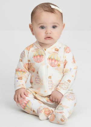 Up Baby - Macacão Comfy para Bebê Menina Branco - UP BABY