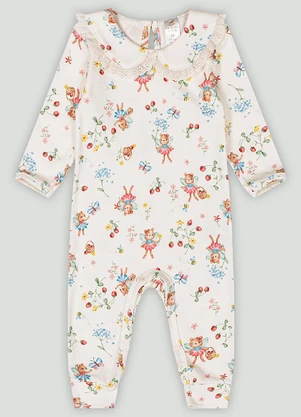 Up Baby - Macacão Comfy para Bebê Menina Branco - UP BABY