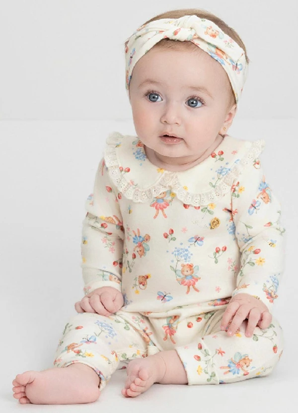 Up Baby - Macacão Comfy para Bebê Menina Branco