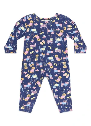 Quimby - Macacão Cotton Felpado Estampa Azul - QUIMBY