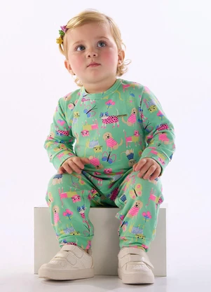 Quimby - Macacão Cotton Felpado Estampa Verde - QUIMBY