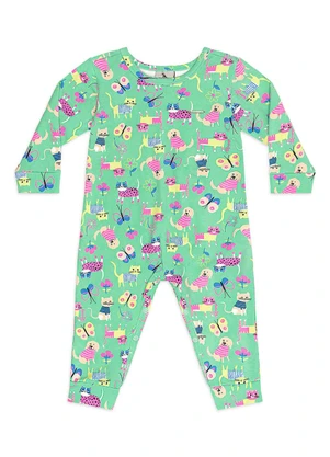Quimby - Macacão Cotton Felpado Estampa Verde - QUIMBY