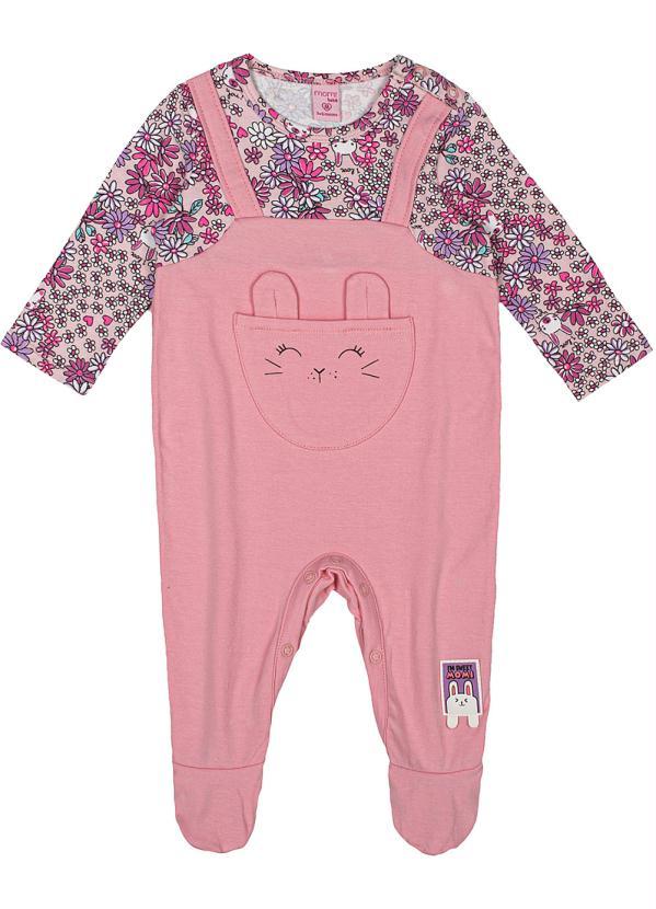 Momi - Macacão de Menina Floral com Orelhilhas Rosa