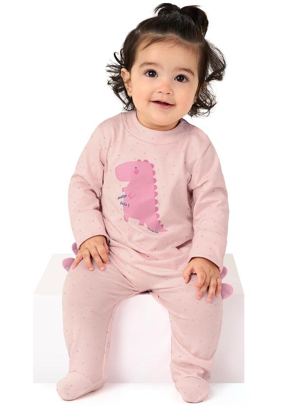 Malwee Kids - Macacão Dino com Pezinho Menina Rosa
