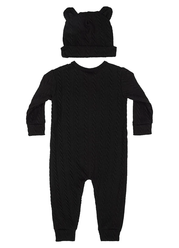 Quimby - Macacão e Touca Tricô Bebê Menina Preto 2