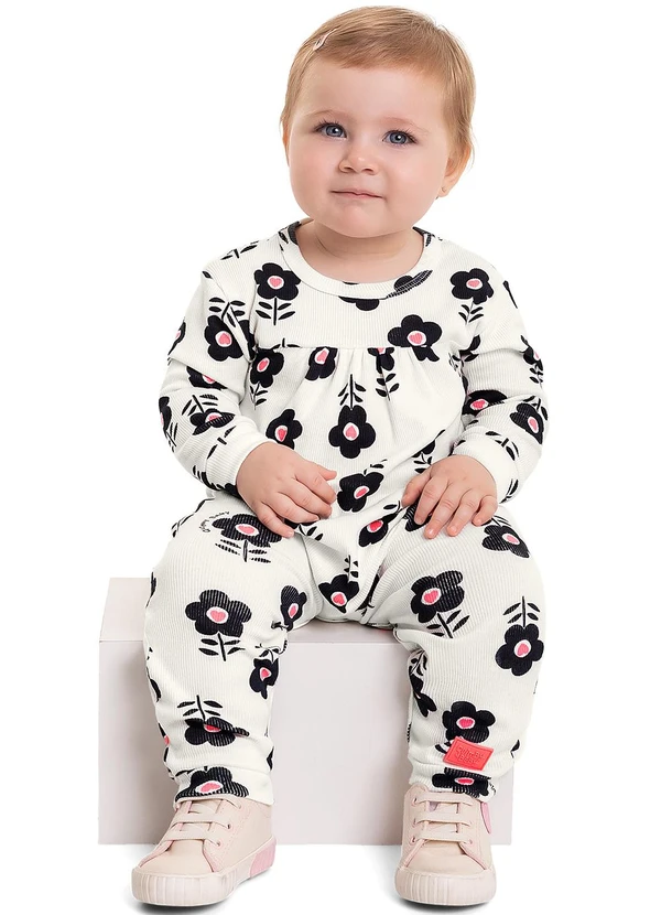 Quimby - Macacão em Ribana para Bebê Menina Branco