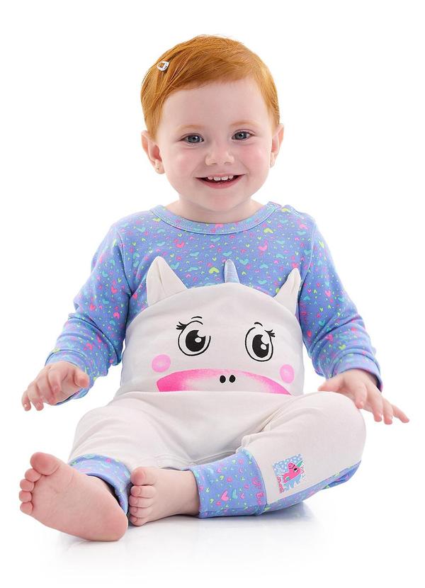 Up Baby - Macacão em Suedine Bebê Menina Azul