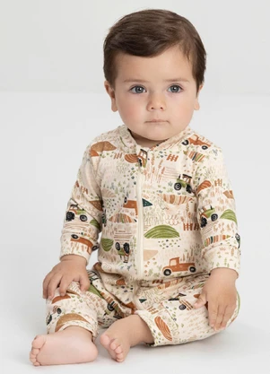 Up Baby - Macacão em Suedine para Bebê Menino Marrom - UP BABY