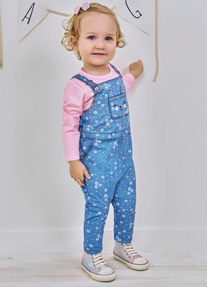 Abrange - Macacão Estampa Jardineira Azul - ABRANGE