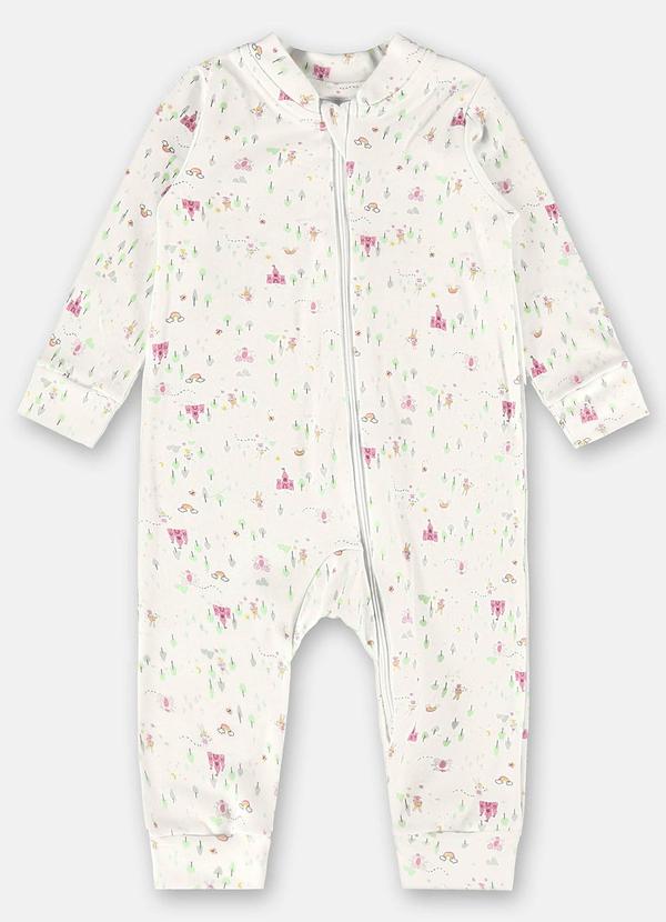 Up Baby - Macacão Estampado Bebê Menina Bege