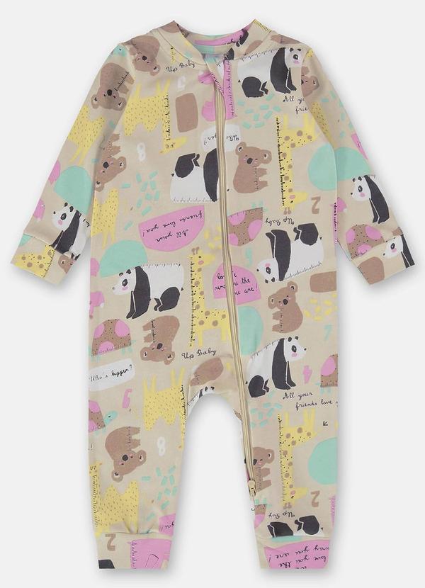 Up Baby - Macacão Estampado Bebê Menina Bege