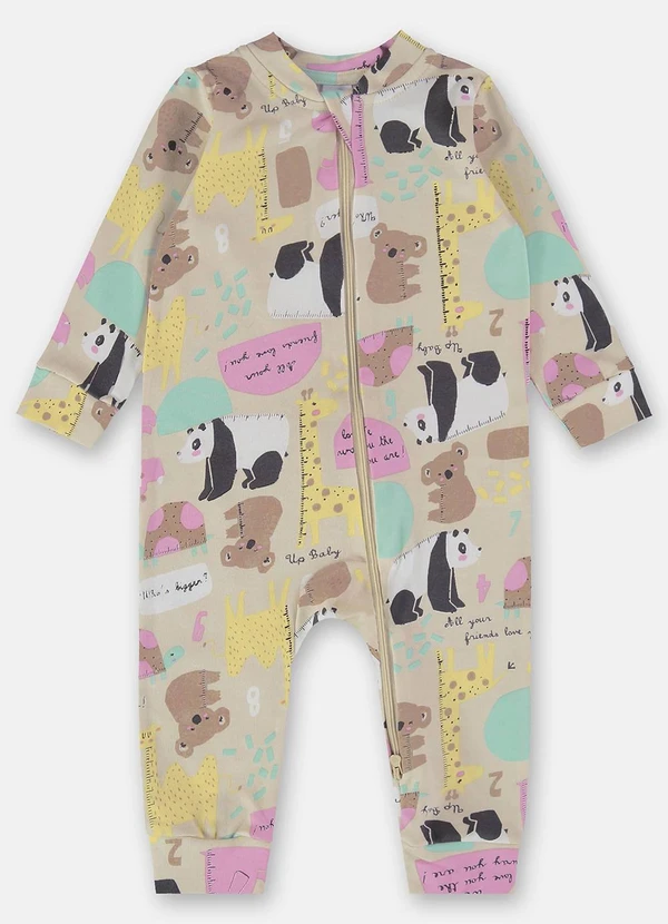 Up Baby - Macacão Estampado Bebê Menina Bege