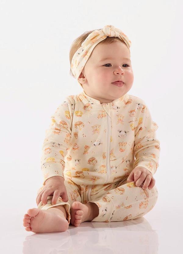 Up Baby - Macacão Estampado Bebê Menina Branco