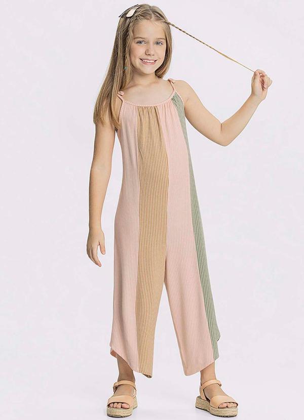 Alakazoo - Macacão Estampado Menina Detalhe AlçasRosa