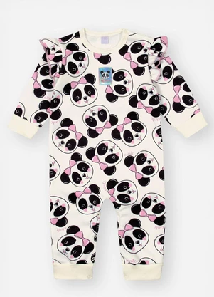 Abrange - Macacão Felpado Bebê Menina Pandinha Nude - ABRANGE