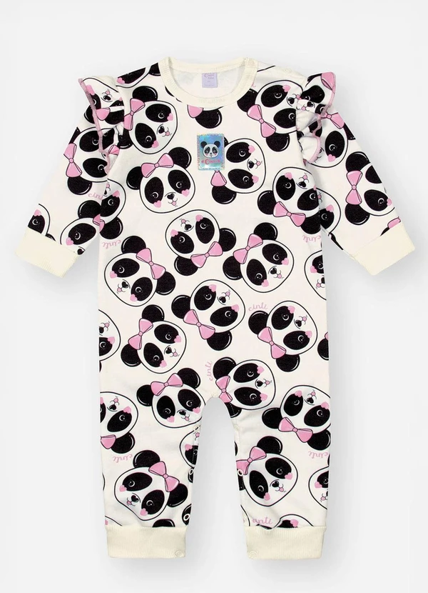 Abrange - Macacão Felpado Bebê Menina Pandinha Nude 1