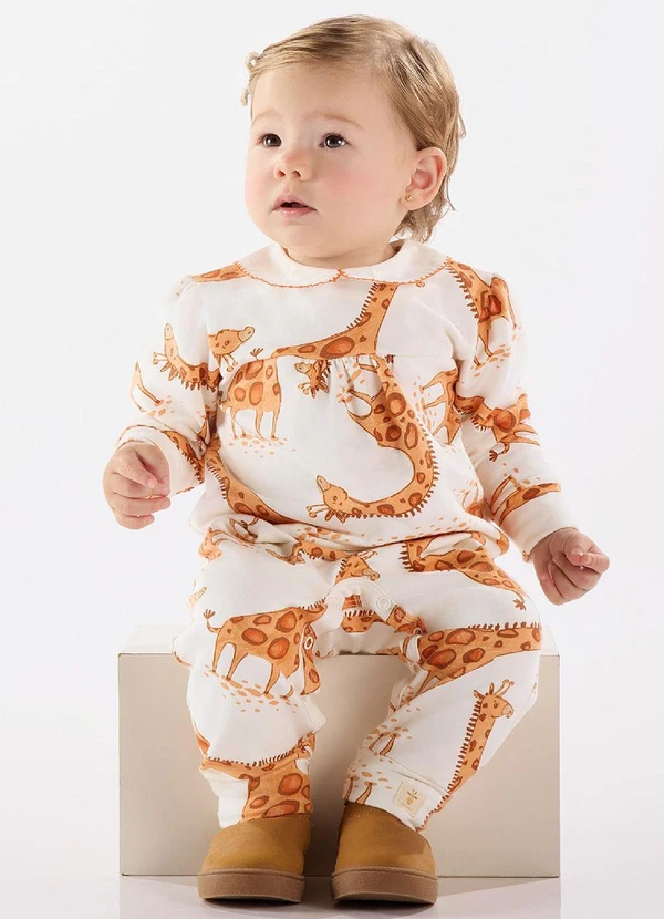 Up Baby - Macacão Girafinha Bebê Menina Bege