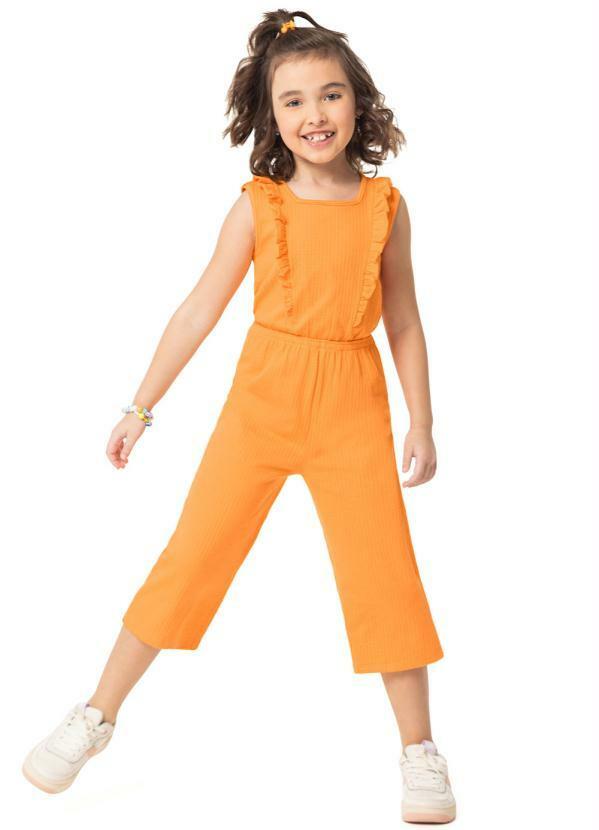 Malwee Kids - Macacão Infantil com Babados Menina Laranja