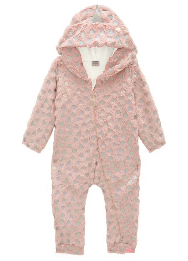 Marlan - Macacão Infantil em Pelo Coração Rosa