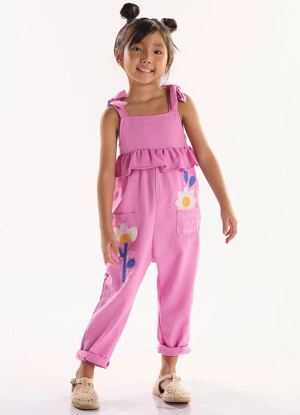 Três e Já - Macacão Infantil em Viscolinho Roxo