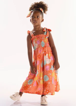 Três e Já - Macacão Infantil em Viscose Laranja - TRÊS E JÁ