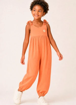 Bugbee - Macacão Infantil Viscolinho Bordado Laranja - BUGBEE