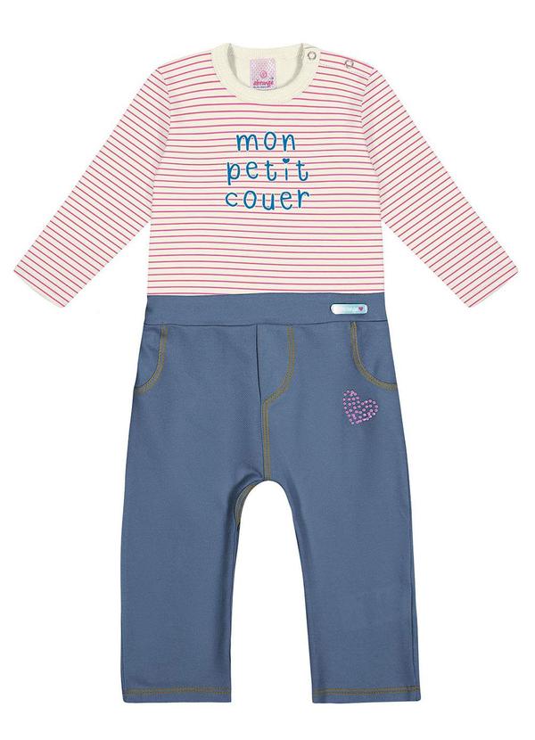 Abrange - Macacão Listrado Jeans Baby Bege