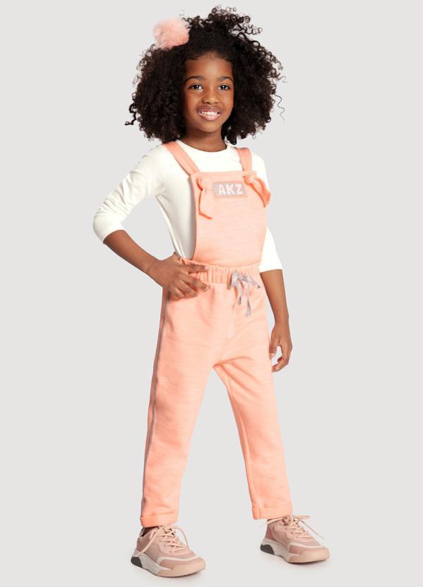 Alakazoo - Macacão Longo Infantil Menina com Blusa Laranja