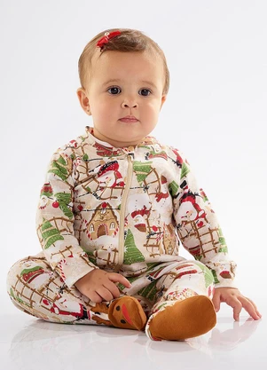 Up Baby - Macacão Natalino Unissex para Bebê Bege - UP BABY