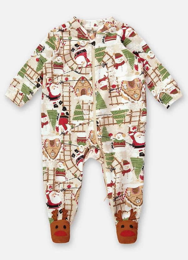 Up Baby - Macacão Natalino Unissex para Bebê Bege 2