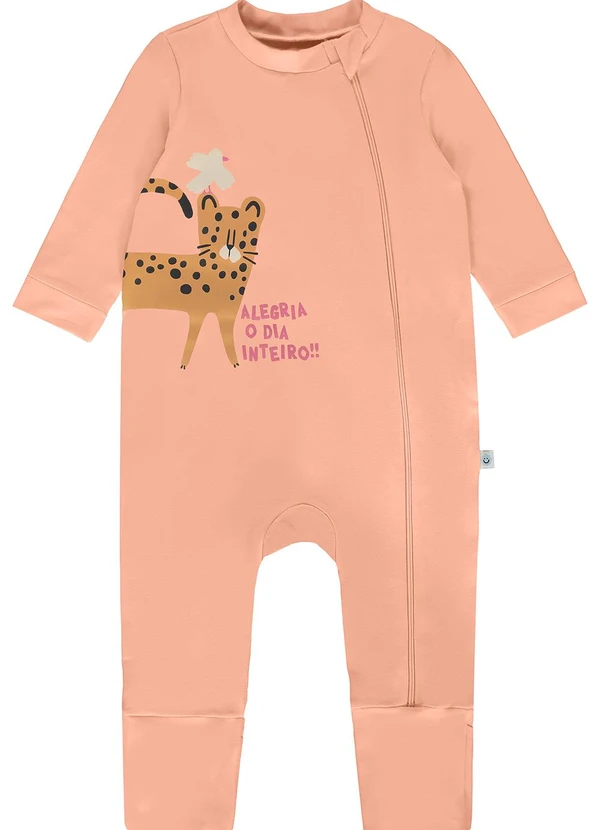 Malwee Kids - Macacão Onça com Pé Reversível Laranja Claro