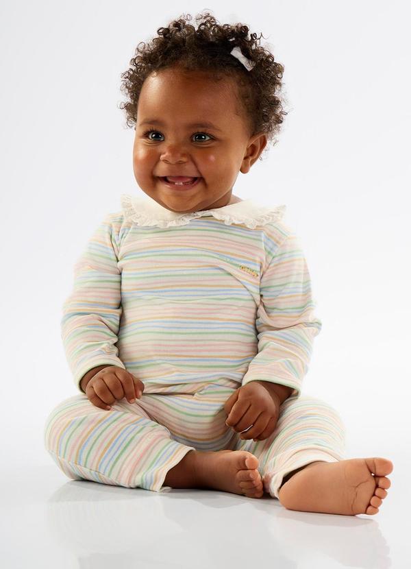 Up Baby - Macacão para Bebê Menina em Suedine Bege