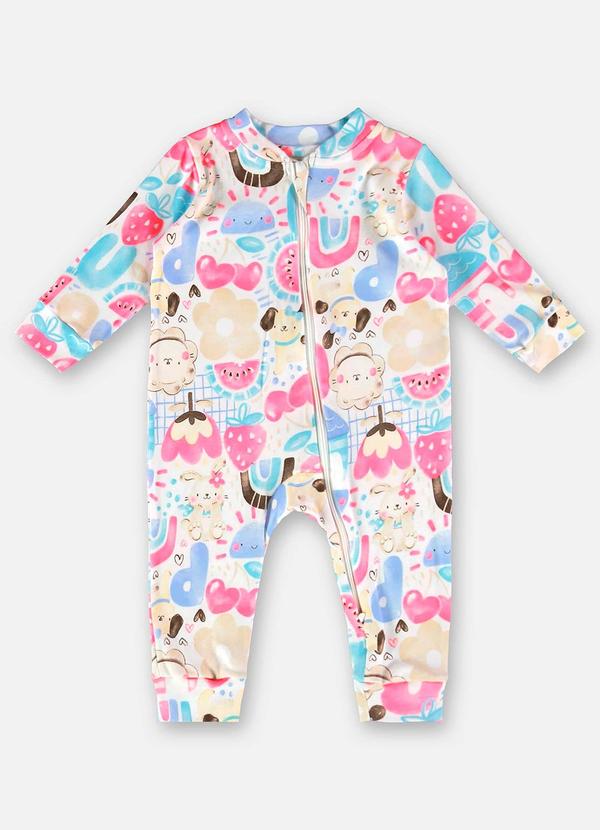 Up Baby - Macacão para Bebê Menina em Suedine Branco