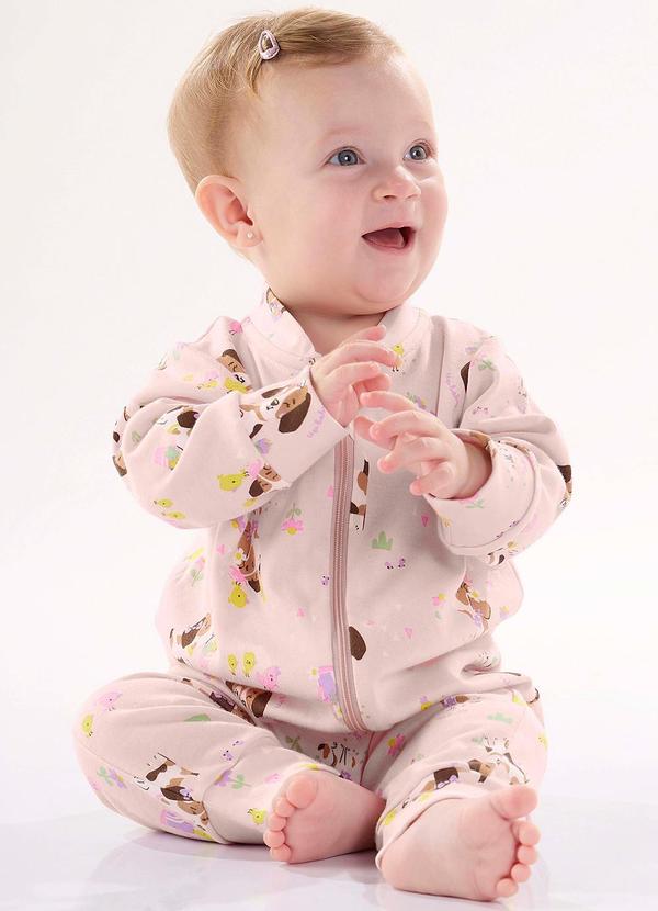 Up Baby - Macacão para Bebê Menina em Suedine Rosa