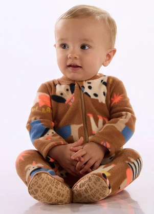 Up Baby - Macacão para Bebê Unissex Estampado Marrom - UP BABY