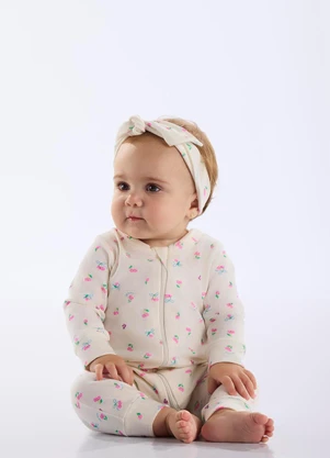 Up Baby - Macacão Suedine Bebê Menina Bege - UP BABY