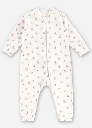 Up Baby - Macacão Suedine Bebê Menina Bege - UP BABY