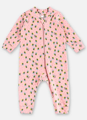 Up Baby - Macacão Suedine Bebê Menina Rosa - UP BABY