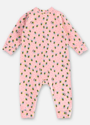 Up Baby - Macacão Suedine Bebê Menina Rosa - UP BABY