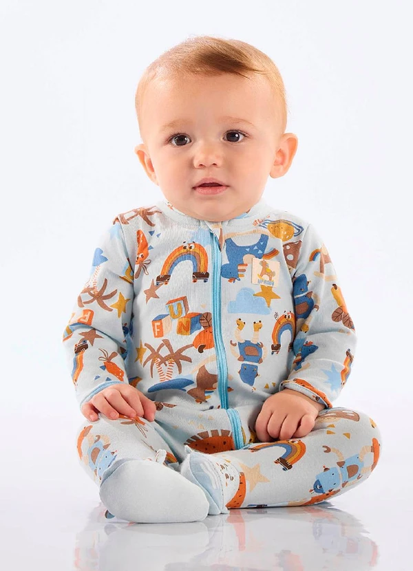 Up Baby - Macacão Unissex Bebê Suedine Comfy Azul 1