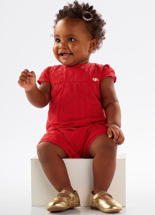 Up Baby - Banho de Sol Bebê Menina em Laise Vermelho