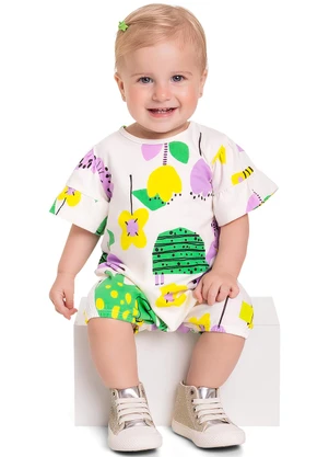 Quimby - Banho de Sol em Cotton Bebê Menina Bege - QUIMBY