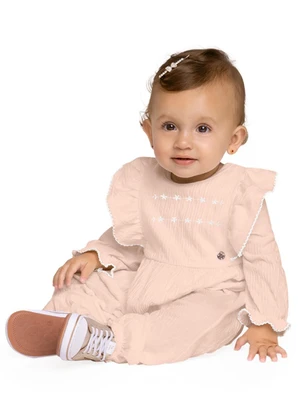 Milon - Macação Bebê Menina Flores Laranja - MILON